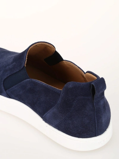 Shop Tod's Slip-on Dark Blue Suede Sneakers