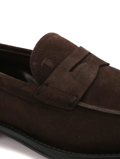 Shop Tod's Gomma Suede Loafers In Brown