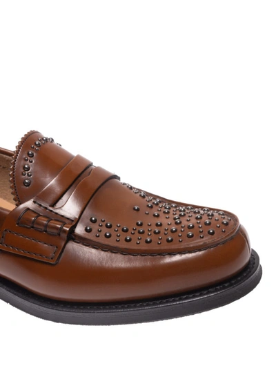 Shop Church's Pembrey Studded Polished Leather Loafers In Brown