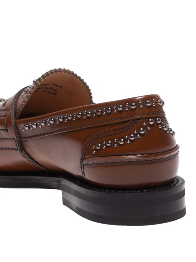 Shop Church's Pembrey Studded Polished Leather Loafers In Brown