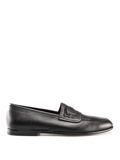 Shop Dolce & Gabbana Polished Leather Embroidered Loafers In Black