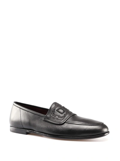 Shop Dolce & Gabbana Polished Leather Embroidered Loafers In Black