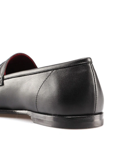 Shop Dolce & Gabbana Polished Leather Embroidered Loafers In Black