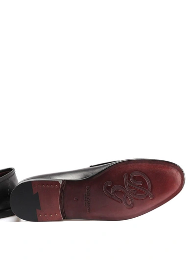 Shop Dolce & Gabbana Polished Leather Embroidered Loafers In Black