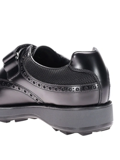 Shop Prada Rois Calfskin And Fabric Lace-ups In Black