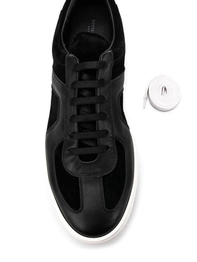 Shop Bottega Veneta Woven Detail Leather And Suede Sneakers In Black
