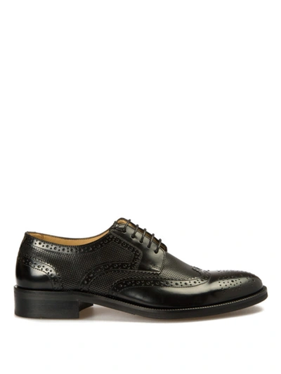 Shop Armani Collezioni Derby Brogue Detailed Leather Shoes In Black