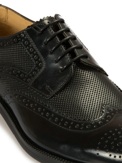 Shop Armani Collezioni Derby Brogue Detailed Leather Shoes In Black