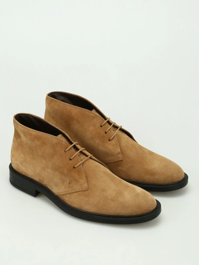 Shop Tod's 45a Suede Desert Boots In Beige