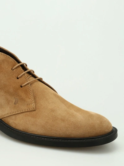 Shop Tod's 45a Suede Desert Boots In Beige