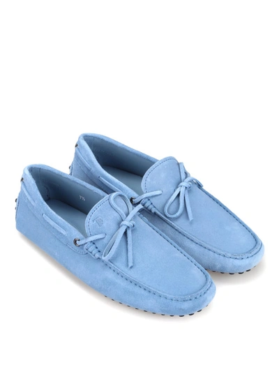 Shop Tod's Sky Blue Suede Loafers With Laces In Light Blue
