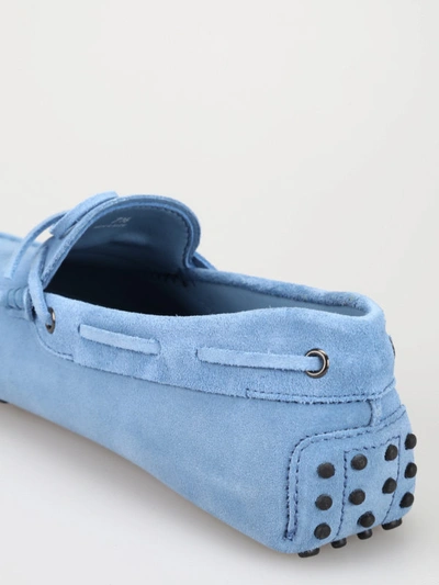 Shop Tod's Sky Blue Suede Loafers With Laces In Light Blue
