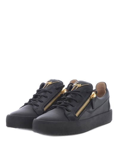 Shop Giuseppe Zanotti Double Zip Black Leather Sneakers
