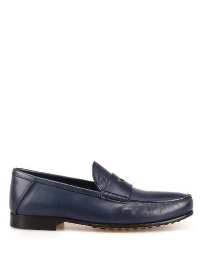 Shop Tod's Shaded Blue Leather Loafers