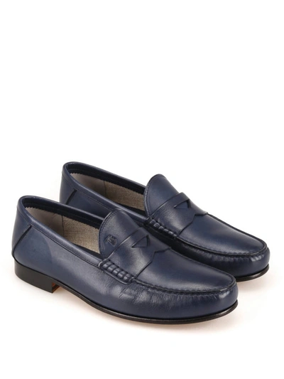 Shop Tod's Shaded Blue Leather Loafers