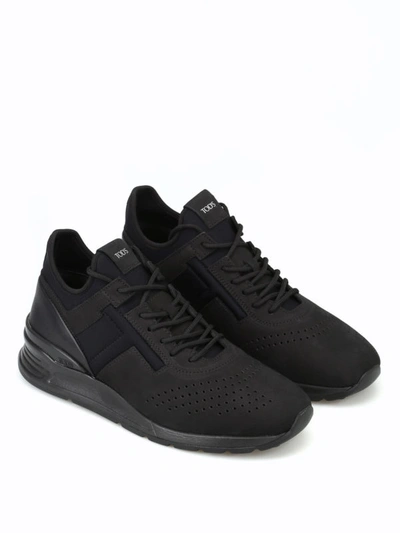 Shop Tod's Black Nubuck And Neoprene Sneakers