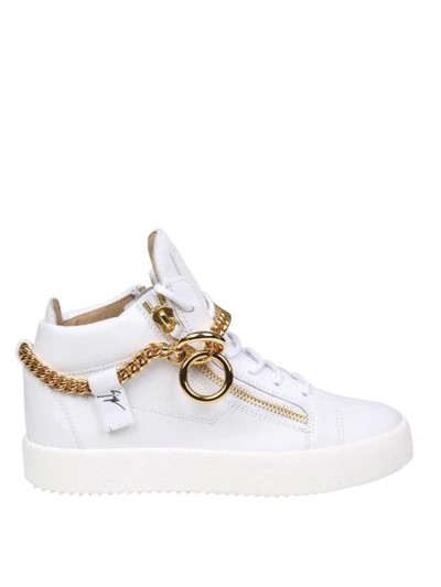 Shop Giuseppe Zanotti Chain White Leather Sneakers