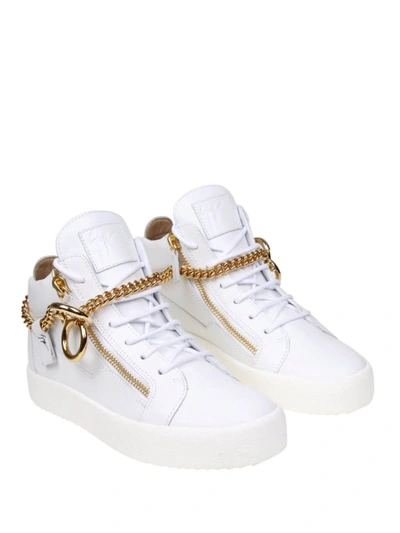 Shop Giuseppe Zanotti Chain White Leather Sneakers