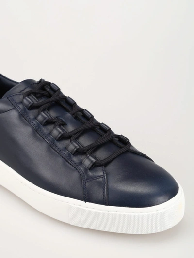 Shop Tod's Gommini Blue Leather Low Top Sneakers