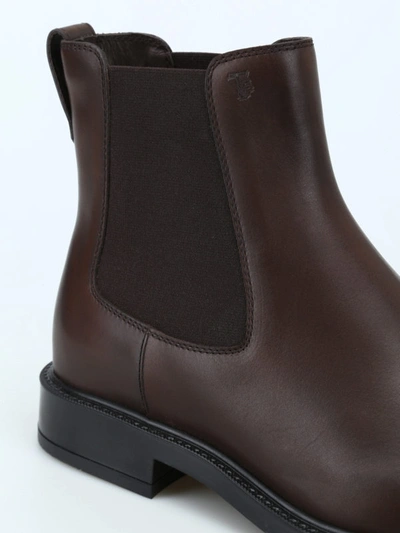 Shop Tod's Almond Toe Brushed Leather Ankle Boots In Dark Brown