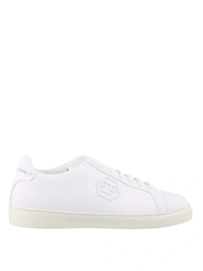 Shop Philipp Plein Statement White Leather Low Top Sneakers