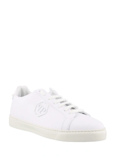 Shop Philipp Plein Statement White Leather Low Top Sneakers