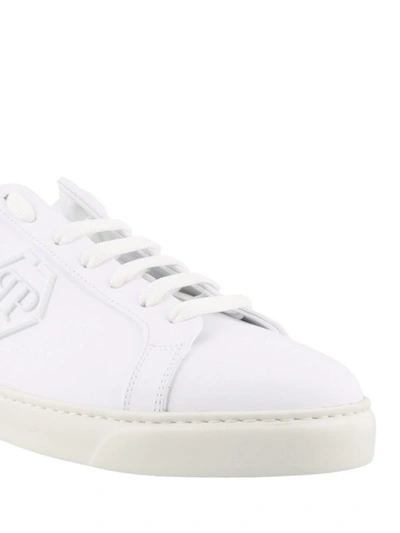 Shop Philipp Plein Statement White Leather Low Top Sneakers