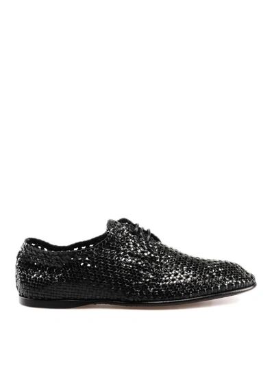 Shop Dolce & Gabbana Black Woven Leather Derby Shoes