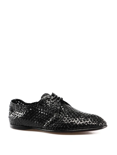 Shop Dolce & Gabbana Black Woven Leather Derby Shoes