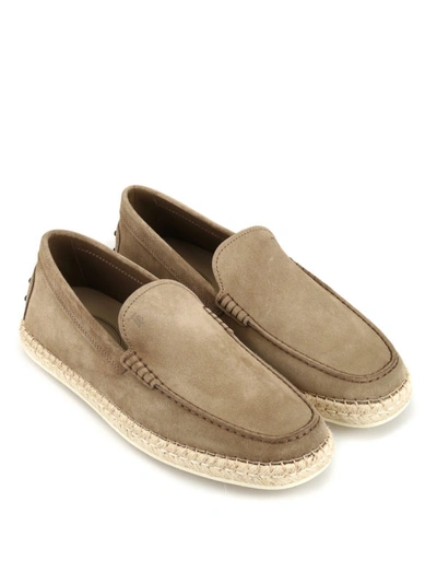 Shop Tod's Espadrilles Style Suede Loafers In Taupe