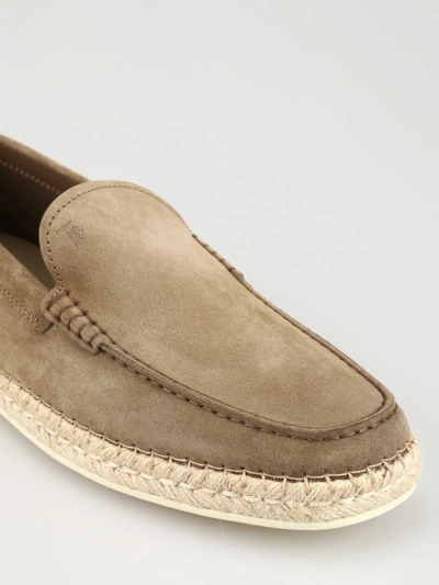 Shop Tod's Espadrilles Style Suede Loafers In Taupe