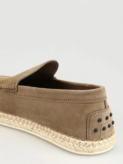 Shop Tod's Espadrilles Style Suede Loafers In Taupe