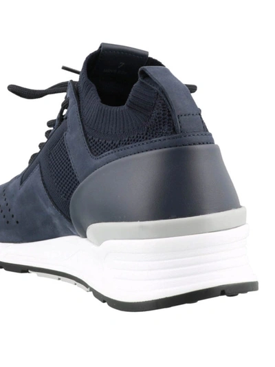 Shop Tod's Blue Suede And Fabric Lace Up Sneakers