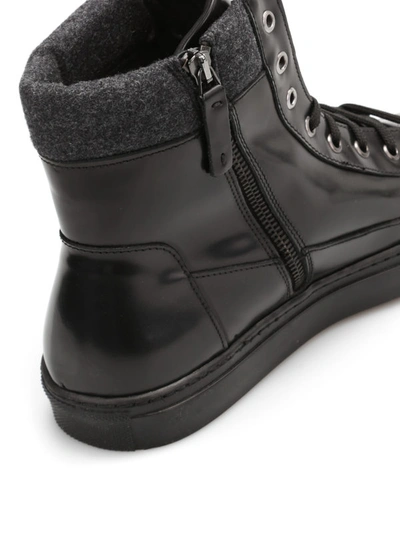 Shop Armani Collezioni Leather High Top Trainers In Black
