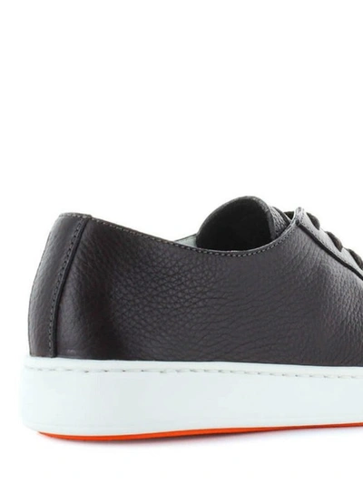 Shop Santoni Hammered Leather Low Top Sneakers In Dark Brown