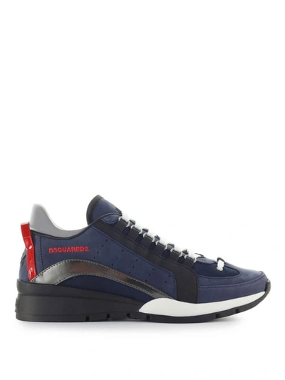 Shop Dsquared2 551 Dark Blue Nubuck And Fabric Sneakers