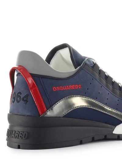 Shop Dsquared2 551 Dark Blue Nubuck And Fabric Sneakers