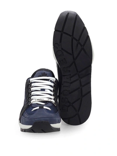 Shop Dsquared2 551 Dark Blue Nubuck And Fabric Sneakers