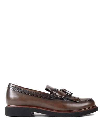 Shop Tod's Glossy Faded Leather Loafers In Dark Brown