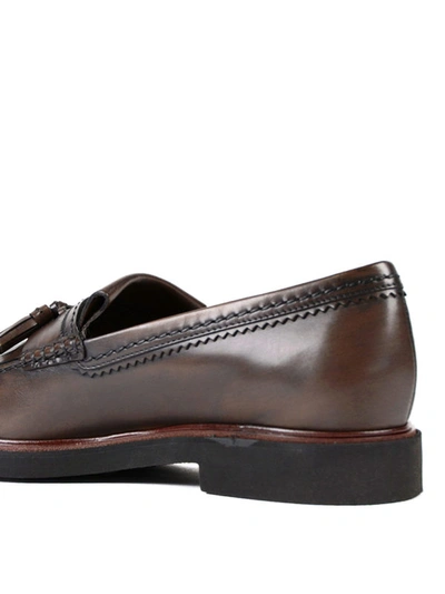 Shop Tod's Glossy Faded Leather Loafers In Dark Brown