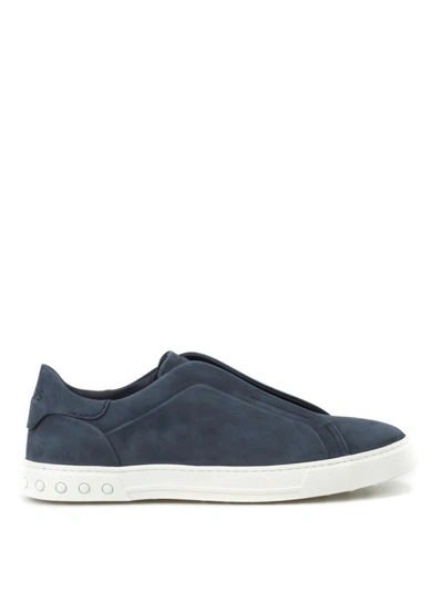 Shop Tod's Blue Nubuck Slip-ons