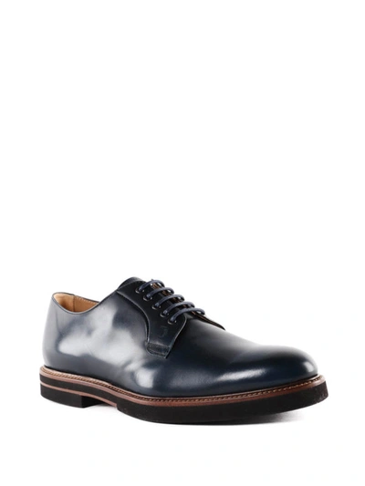 Shop Tod's Dark Blue Brushed Leather Derby Shoes