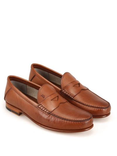 Shop Tod's Shaded Leather Loafers In Brown