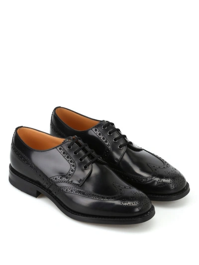 Shop Church's Ramsden Polished Fume Leather Derby Brogues In Black