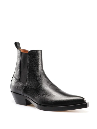 Shop Givenchy Shiny Grained Leather Cowboy Ankle Boots In Black