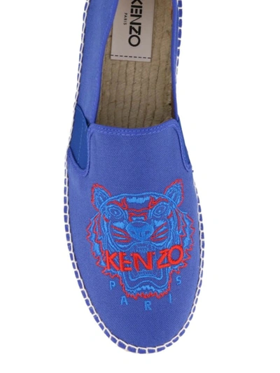 Shop Kenzo Blue Tiger Embroidered Cotton Espadrilles