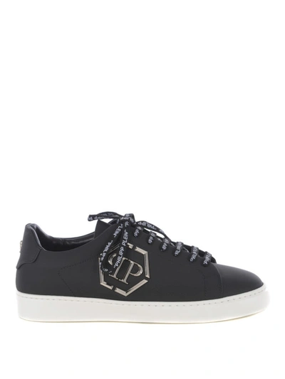 Shop Philipp Plein Lo-top Black Rubberized Leather Sneakers