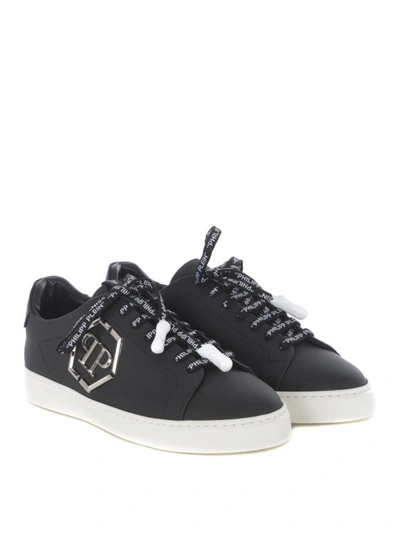 Shop Philipp Plein Lo-top Black Rubberized Leather Sneakers