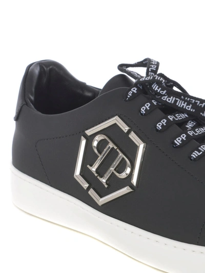 Shop Philipp Plein Lo-top Black Rubberized Leather Sneakers
