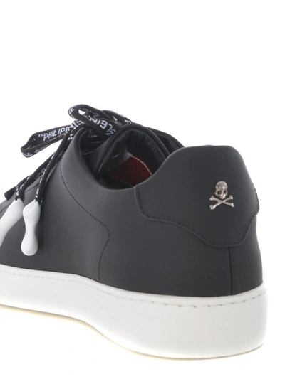 Shop Philipp Plein Lo-top Black Rubberized Leather Sneakers